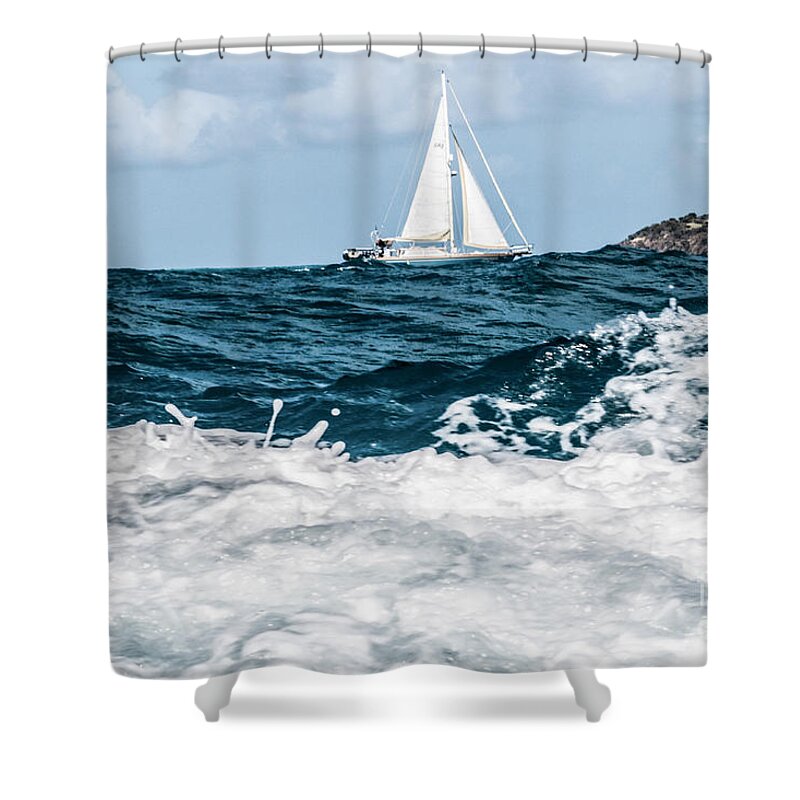 Sailing Shower Curtain featuring the photograph Sailboat and High Seas - Pilllsbury Sound by Thomas Marchessault