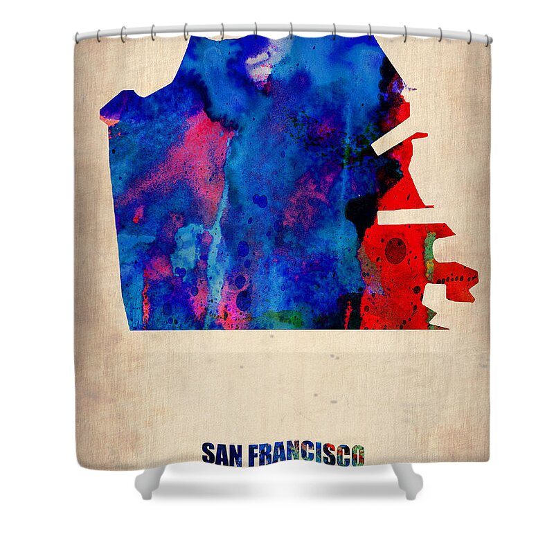 San Francisco Shower Curtain featuring the painting San Francisco Watercolor Map by Naxart Studio