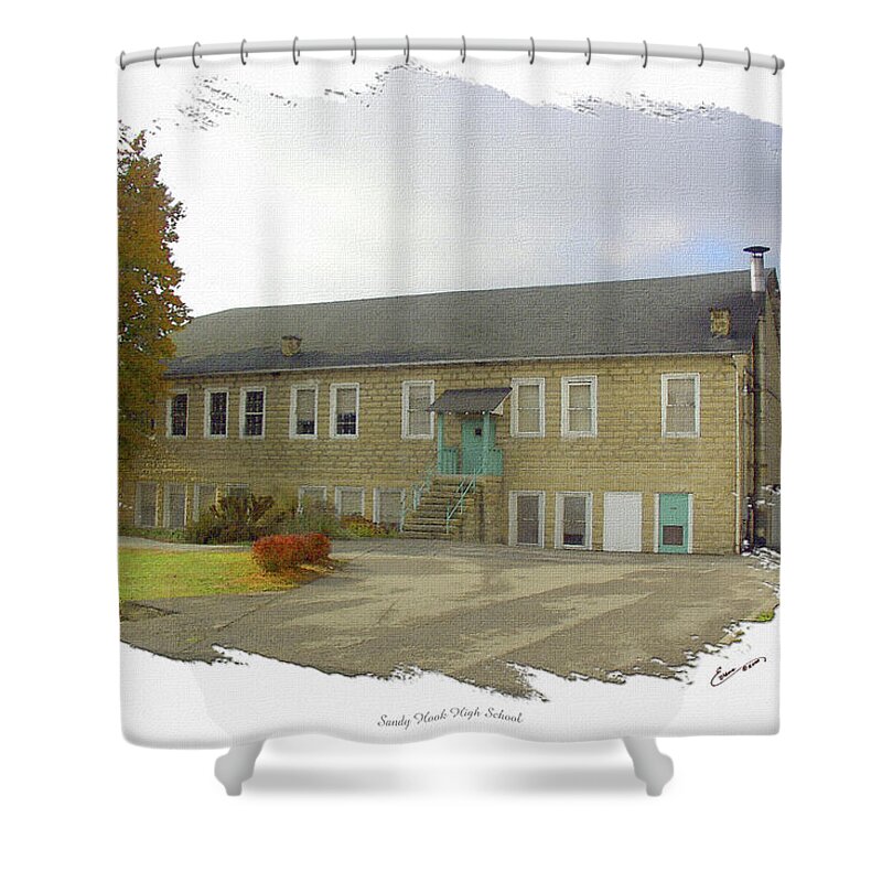 Sandy Hook High School Elliott County Kentucky Wpa Shower Curtain featuring the digital art Sandy Hook High School West Building #1 by Randall Evans