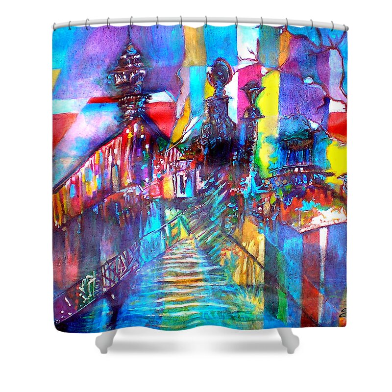 Edward Scissorhand Film Shower Curtain featuring the painting Scissorhand's Castle by Seth Weaver