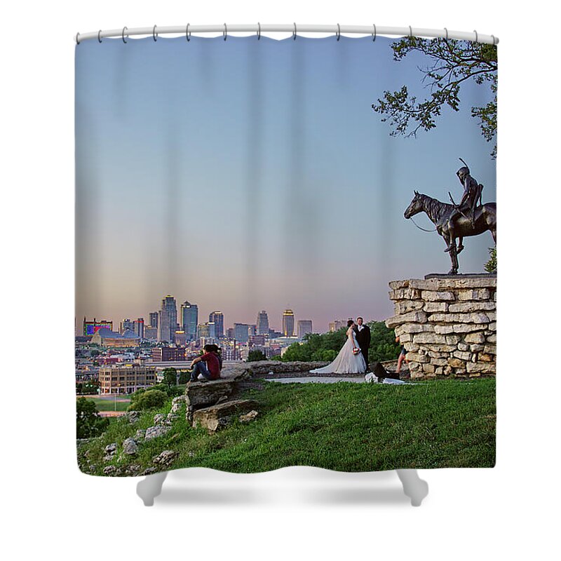 Scout Shower Curtain featuring the photograph Scout and Kansas City Skyline #1 by Alan Hutchins