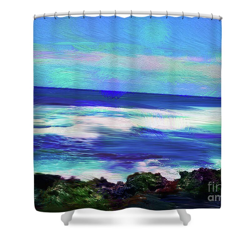 Seascapes Shower Curtain featuring the mixed media Seascape #2 by Karen Nicholson