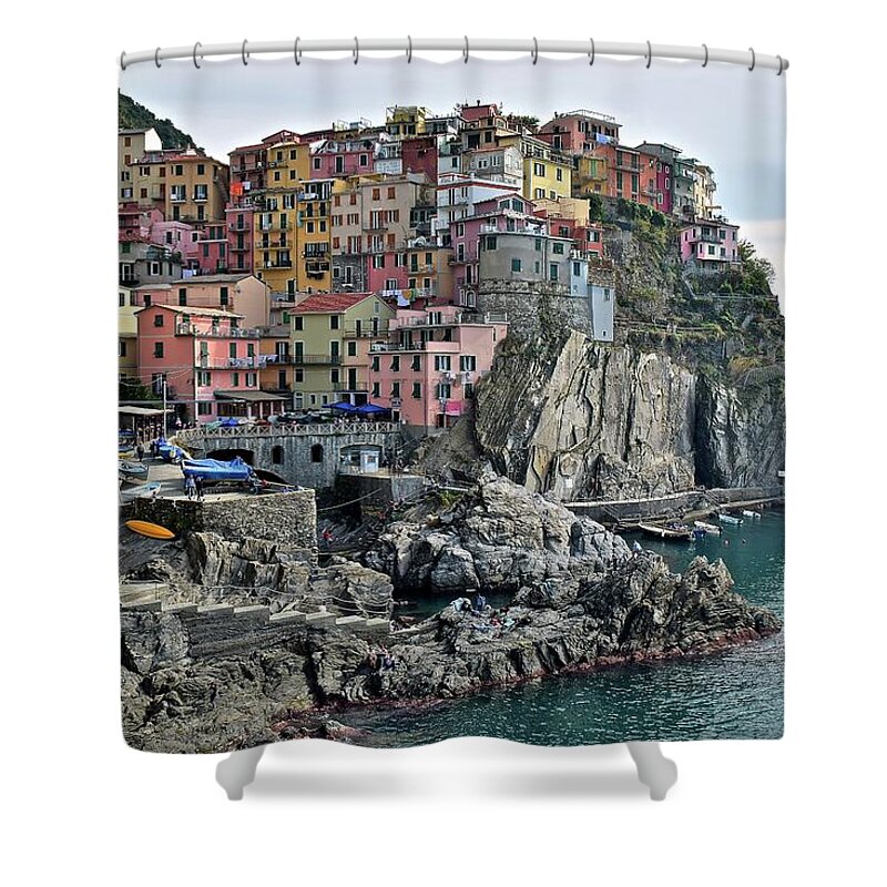 Manarola Shower Curtain featuring the photograph Seaside Village #1 by Frozen in Time Fine Art Photography