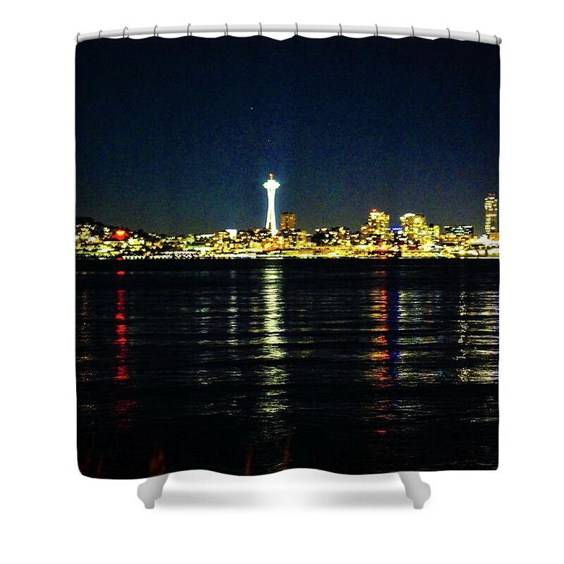 Nightphotography Shower Curtain featuring the photograph Seattle Skyline #1 by Aparna Tandon