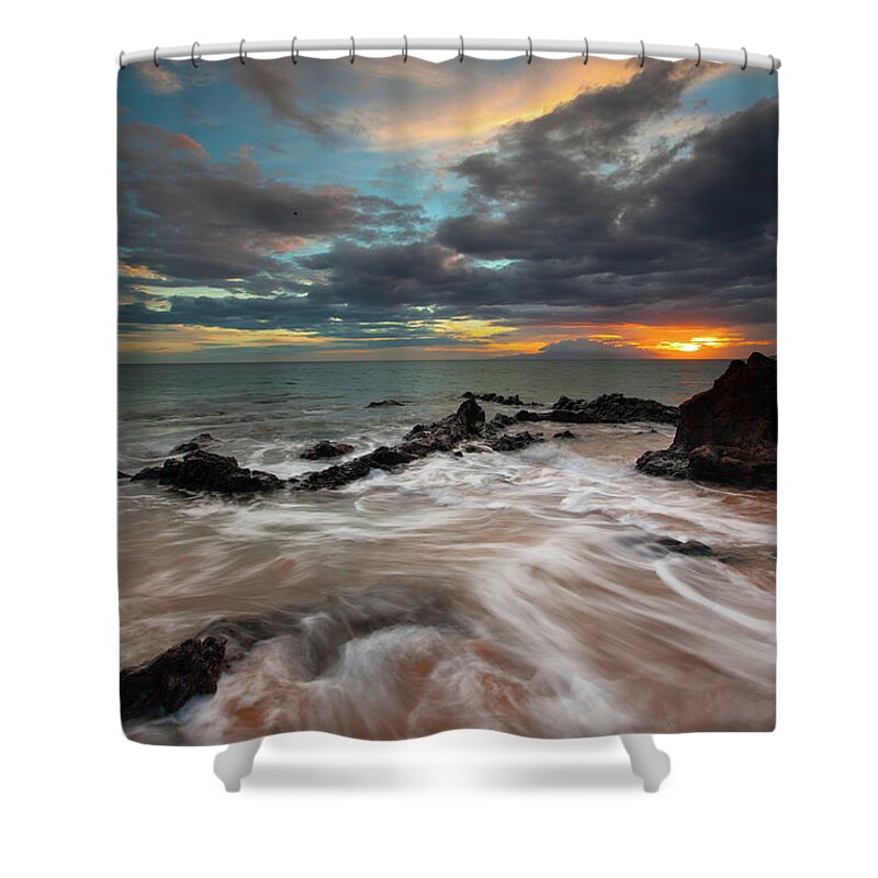 Charlie Young Kihei Maui Hawaii Sunset Clouds Seascape Ocean Tjdes Fine Art Photography Shower Curtain featuring the photograph Serenity #1 by James Roemmling