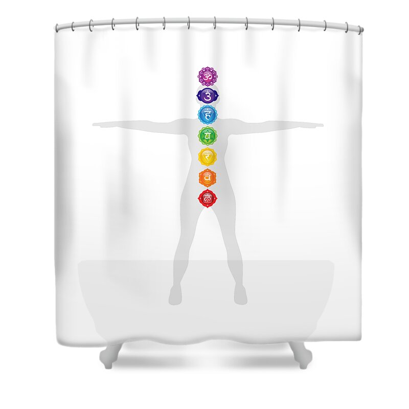 Chakra Art Shower Curtain featuring the digital art Seven Chakra Centers #2 by Serena King