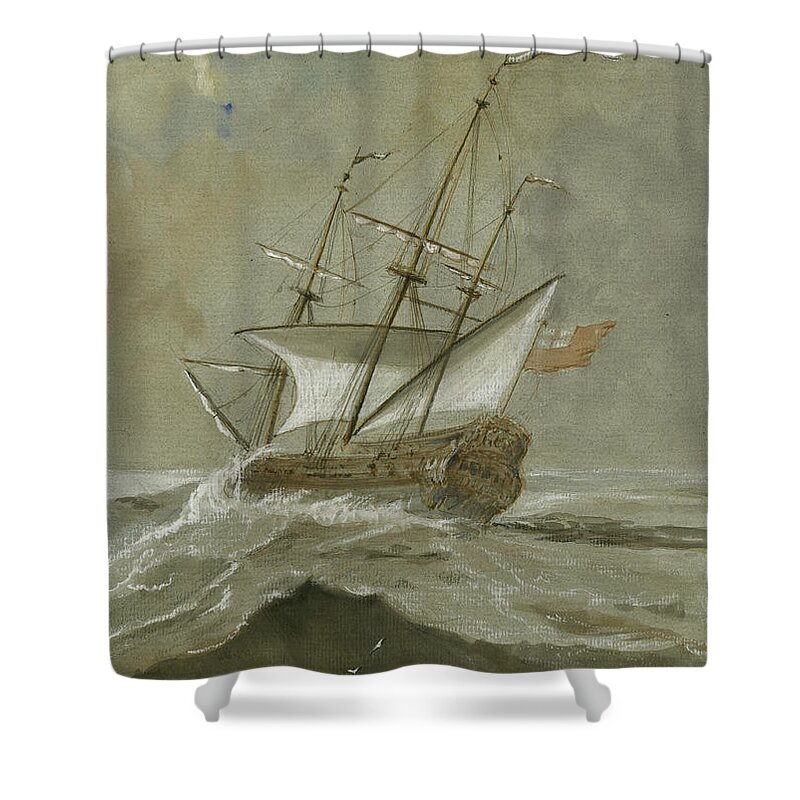Sail Shower Curtain featuring the painting Ship at the storm by Juan Bosco