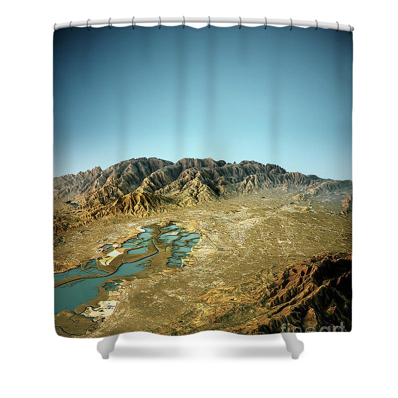 Silicon Valley Shower Curtain featuring the digital art Silicon Valley 3D View West To East Natural Color #1 by Frank Ramspott