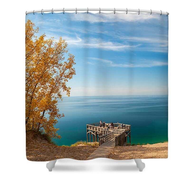 Panaramic Shower Curtain featuring the photograph Sleeping Bear Overlook #1 by Larry Carr