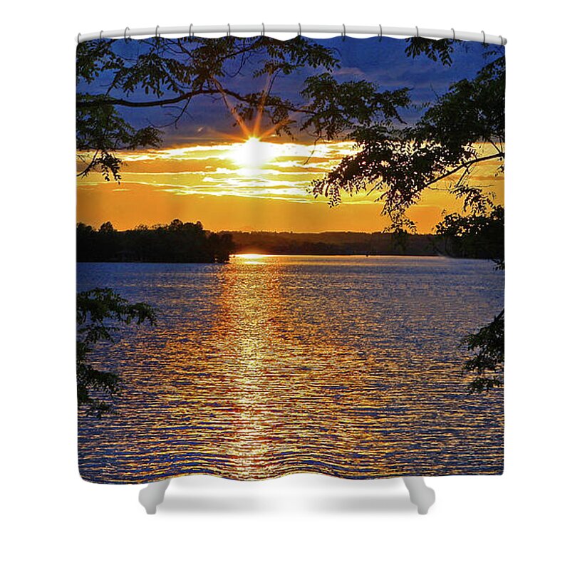 Smith Mountain Lake Sunset Shower Curtain featuring the photograph Smith Mountain Lake Summer Sunet #1 by The James Roney Collection