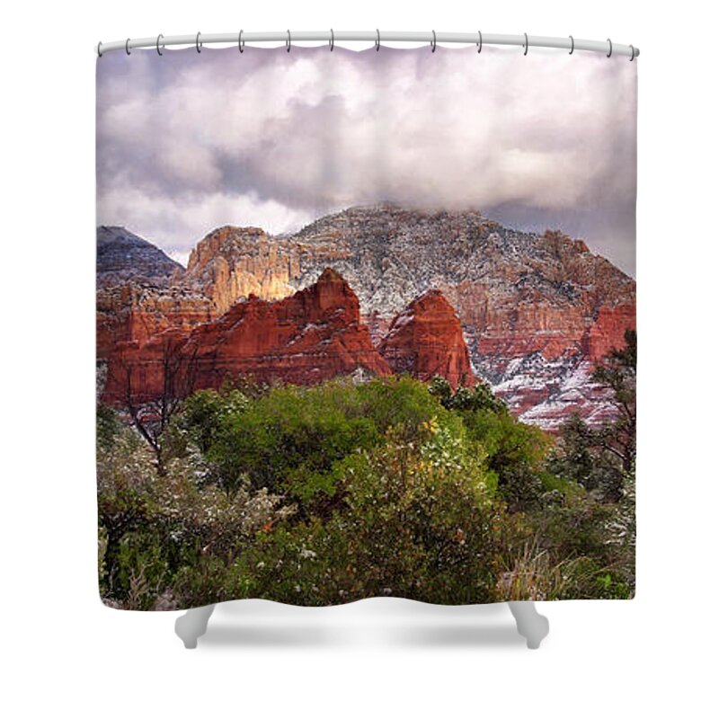 Landscape Shower Curtain featuring the photograph Snow in Heaven Panorama #1 by Leda Robertson