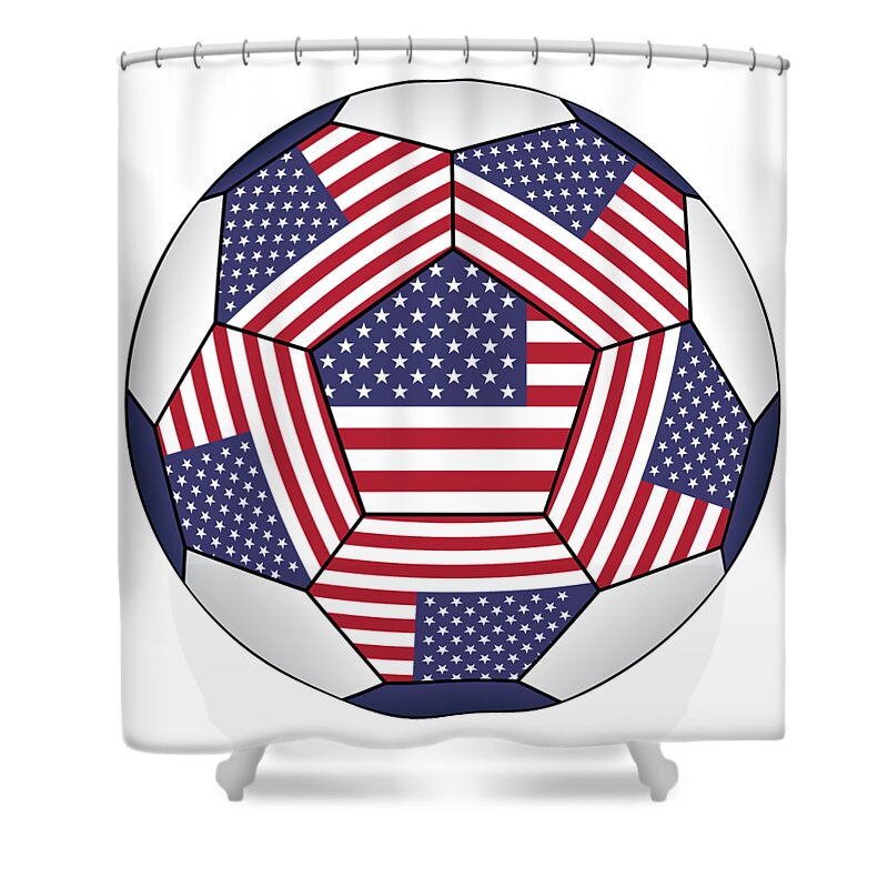 Ball Shower Curtain featuring the digital art Soccer ball with United States flag #3 by Michal Boubin