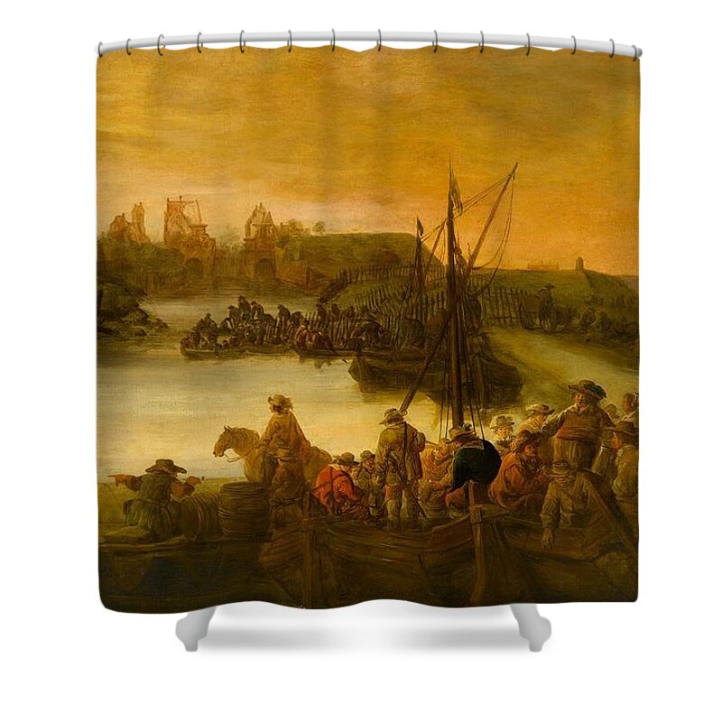 Benjamin Gerritsz Cuyp (dordrecht 1612 - Dordrecht 1652) Shower Curtain featuring the painting Soldiers Repairing Fortifications by MotionAge Designs