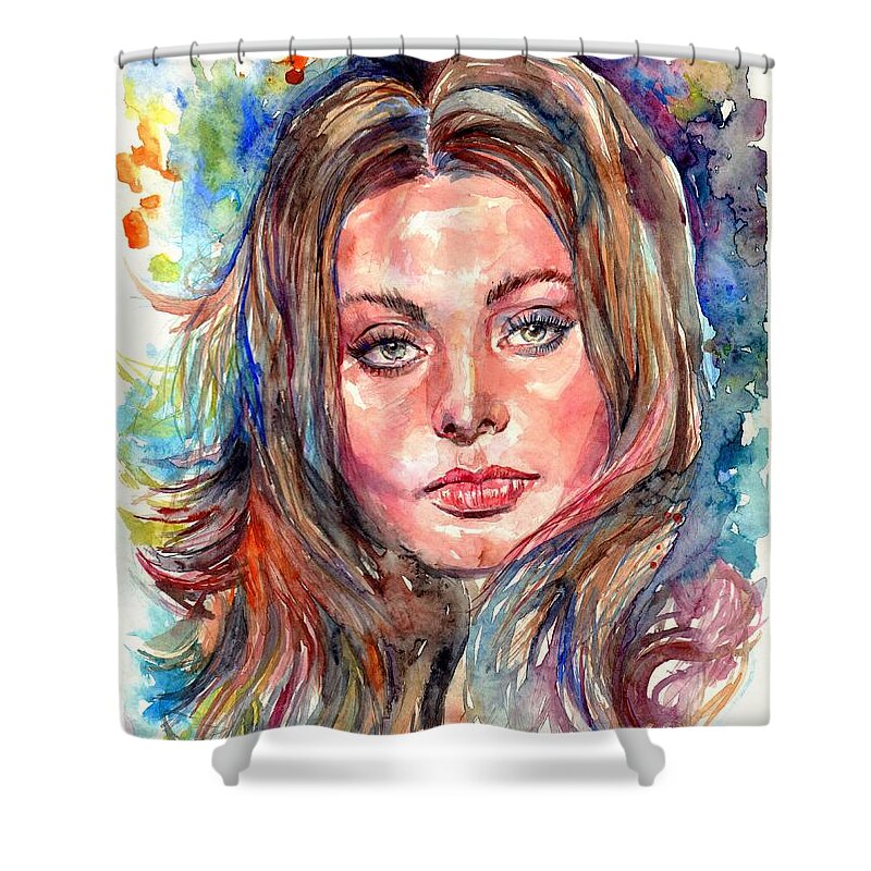 Sophia Shower Curtain featuring the painting Sophia Loren painting by Suzann Sines