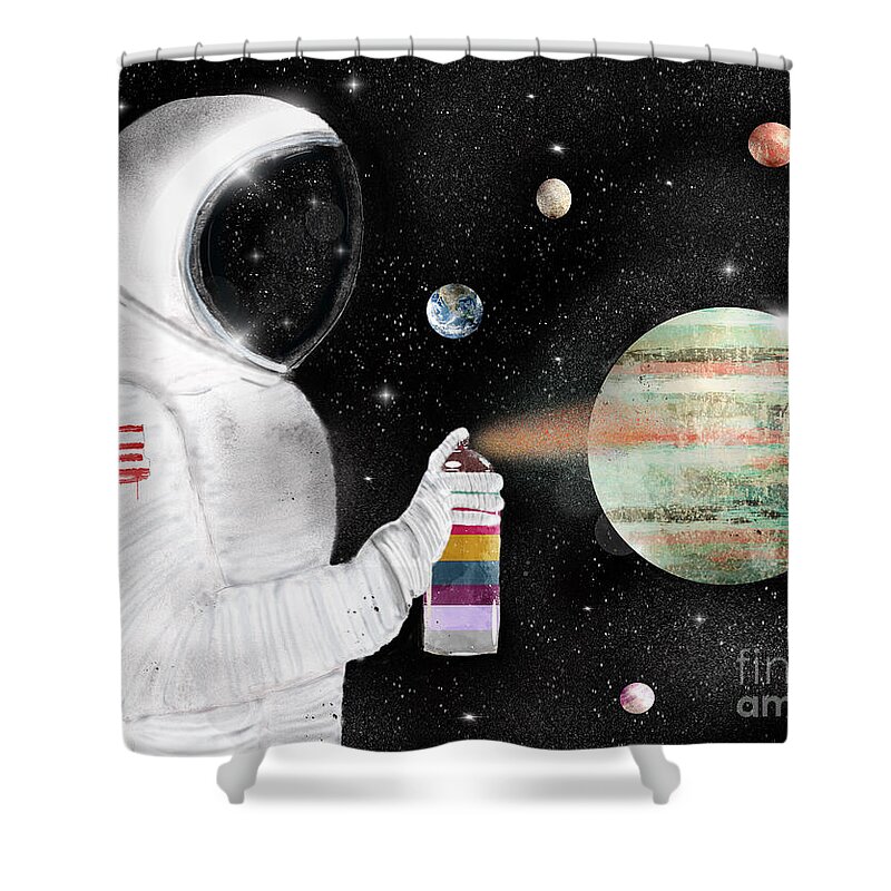 Space Shower Curtain featuring the painting Space Graffiti by Bri Buckley