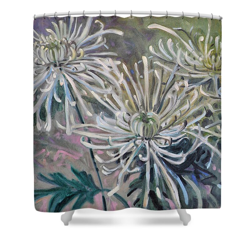 Chrysanthemums Shower Curtain featuring the painting Spider Mums by Donald Maier
