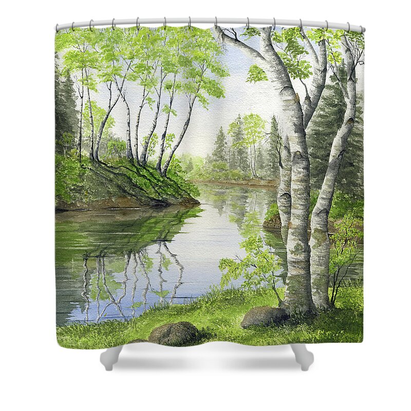 Spring Shower Curtain featuring the painting Spring Green by Mary Tuomi