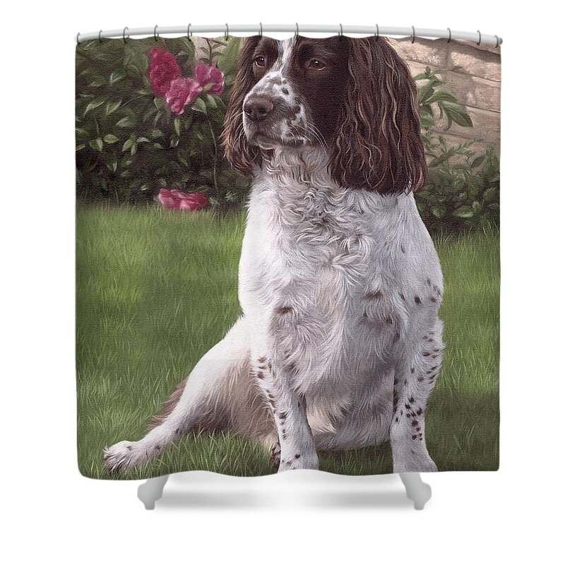 Springer Spaniel Shower Curtain featuring the painting Springer Spaniel Painting #1 by Rachel Stribbling