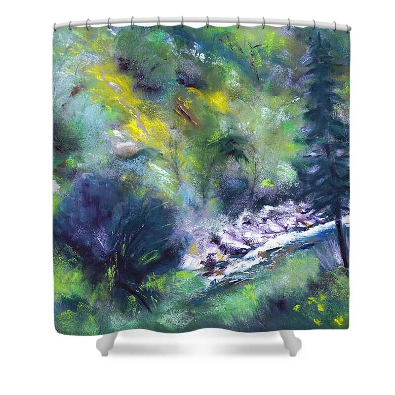 Canyon Shower Curtain featuring the pastel Spring's Arrival #1 by Sandra Lee Scott