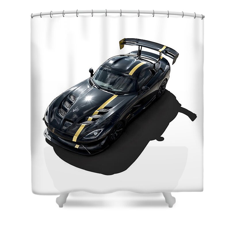 Black Shower Curtain featuring the digital art SRT Viper by Douglas Pittman