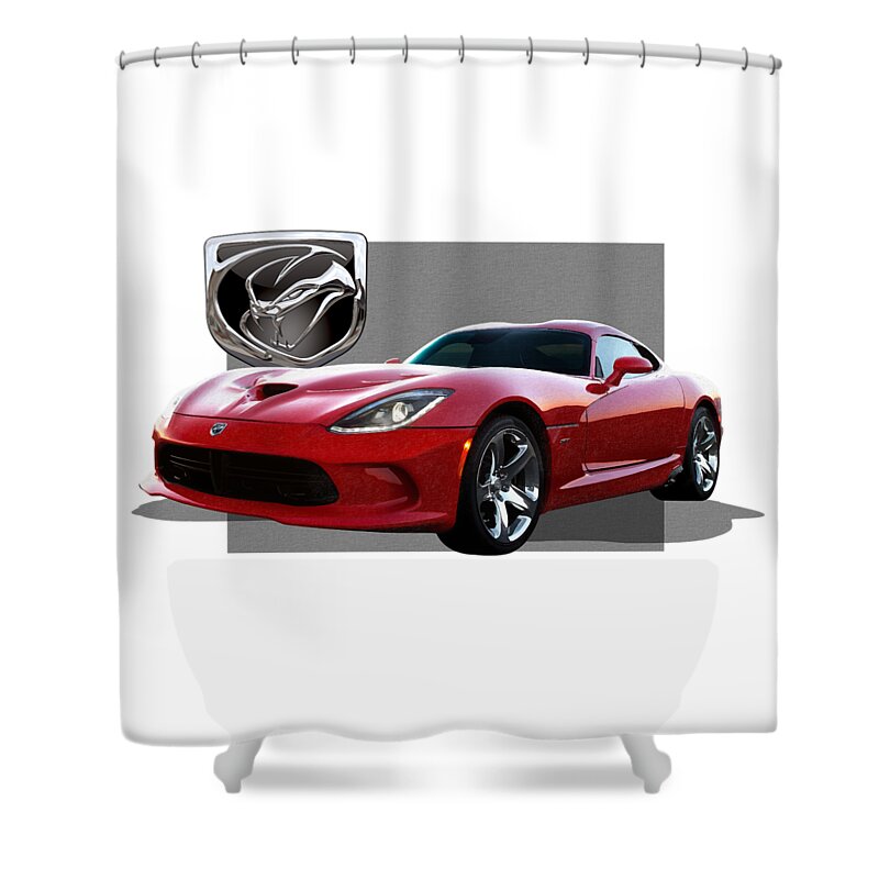 'dodge Viper' By Serge Averbukh Shower Curtain featuring the photograph S R T Viper with 3 D Badge by Serge Averbukh