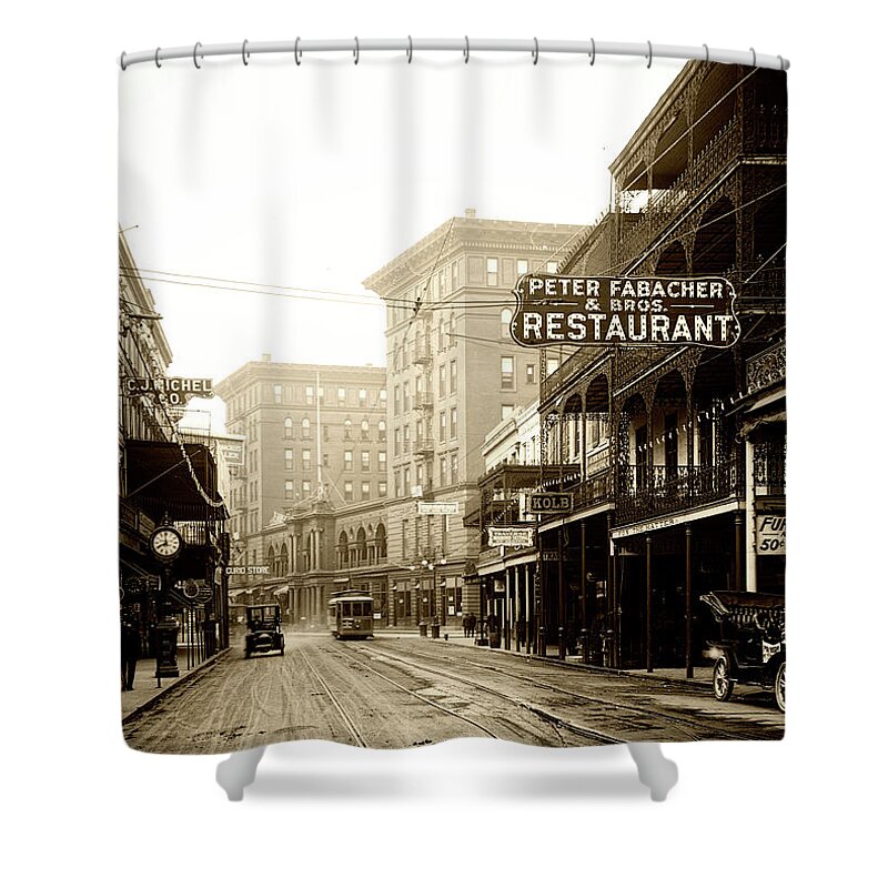 Antique Shower Curtain featuring the photograph St Charles Street New Orleans c1910 #1 by Mountain Dreams