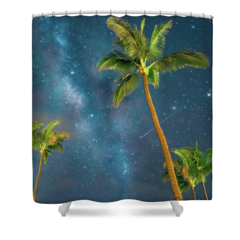 Maui Hawaii Milky Way Palmtrees Shower Curtain featuring the photograph Starry Night #1 by James Roemmling