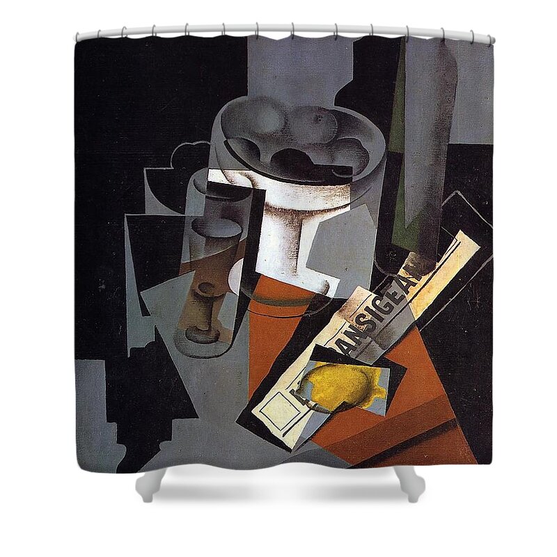 Still Life With Newspaper - Juan Gris 1916 Synthetic Cubism Shower Curtain featuring the painting Still Life with Newspaper #1 by Juan Gris