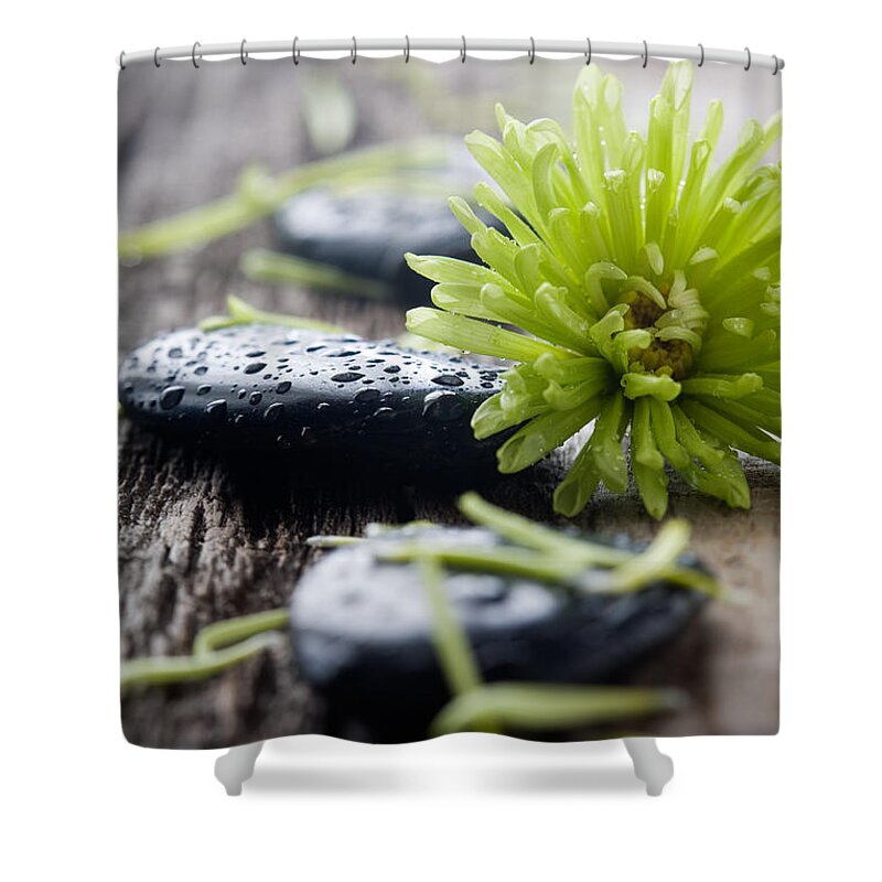 Alternative Shower Curtain featuring the photograph Stones with water drops #1 by Kati Finell