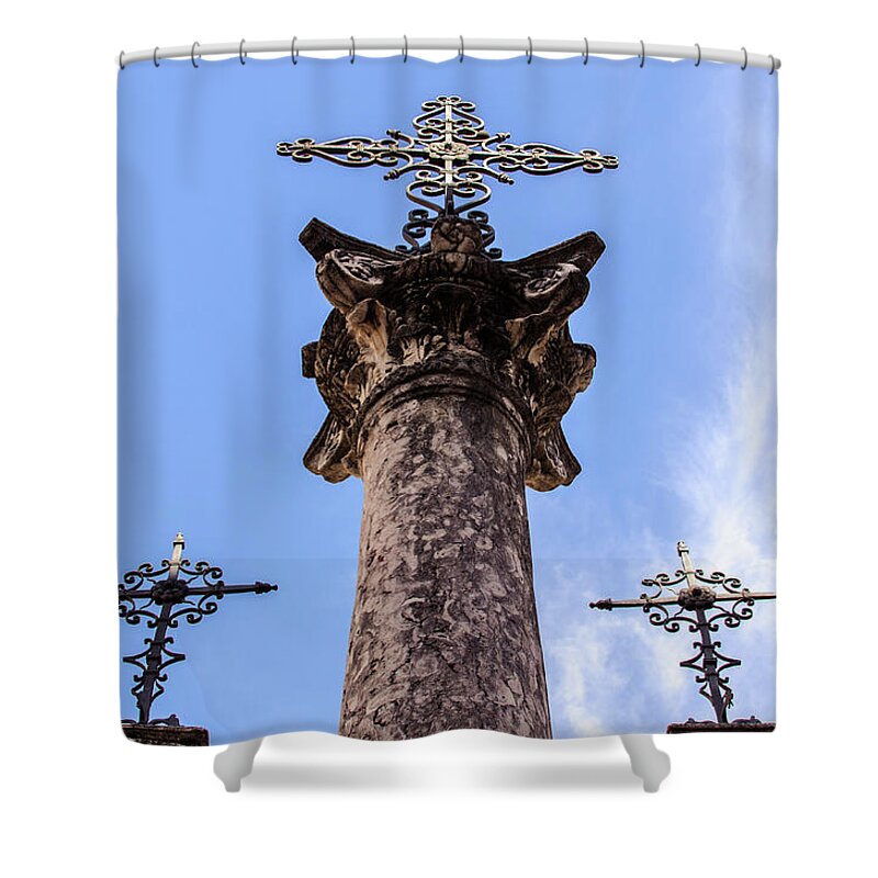 Architecture Shower Curtain featuring the photograph Streets of Seville - Calle de las Cruces 4 #1 by AM FineArtPrints