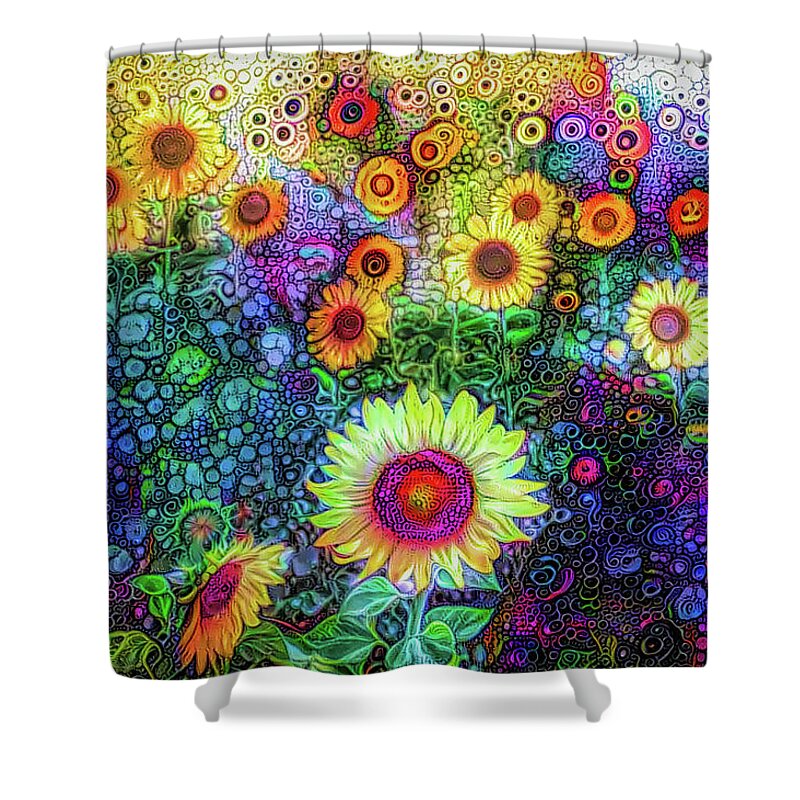 Sunflowers Shower Curtain featuring the mixed media Sunflowers #1 by Lilia S