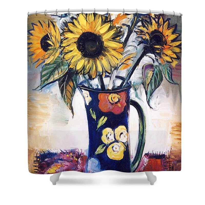  Shower Curtain featuring the painting Sunflowers #1 by Mikhail Zarovny
