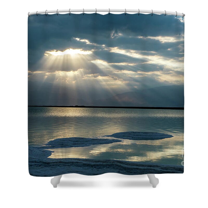 Sunrise Shower Curtain featuring the photograph Sunrise at the Dead Sea #1 by Arik Baltinester