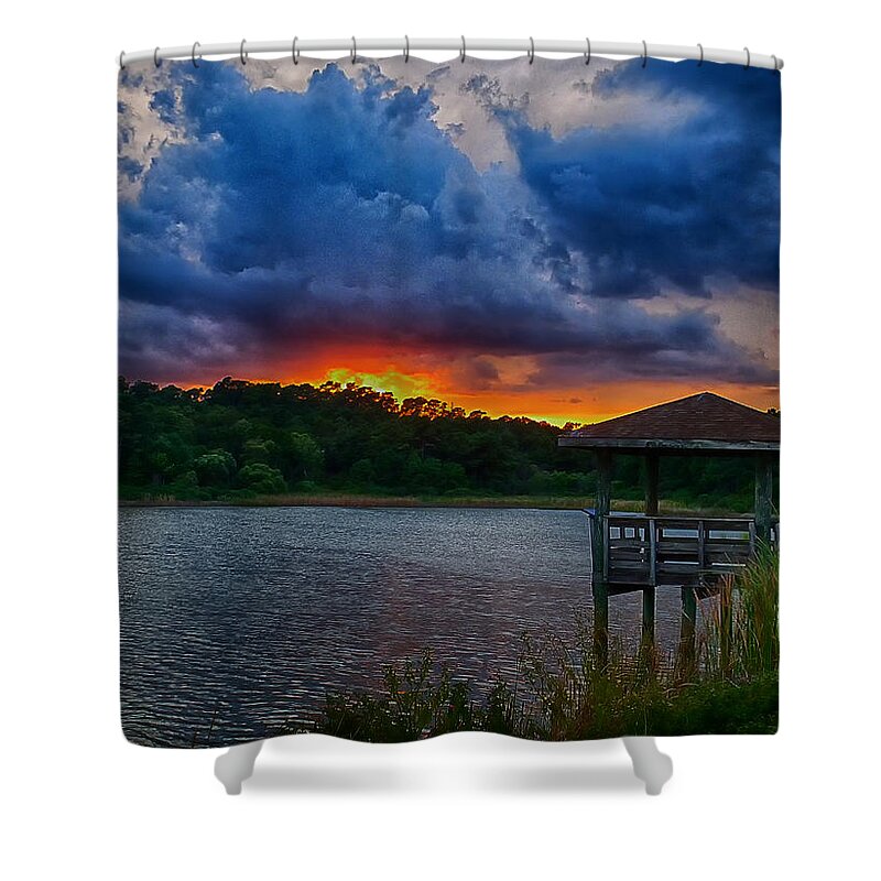 Sunset Shower Curtain featuring the photograph Sunset Huntington Beach State Park #1 by Bill Barber