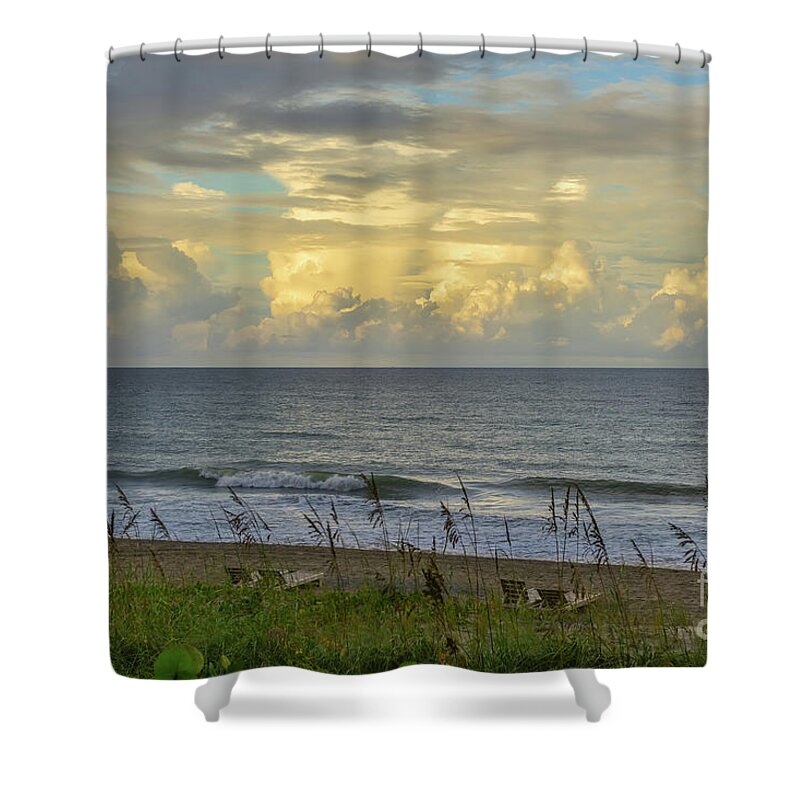Sunset Shower Curtain featuring the photograph Sunset On The Ocean by Olga Hamilton