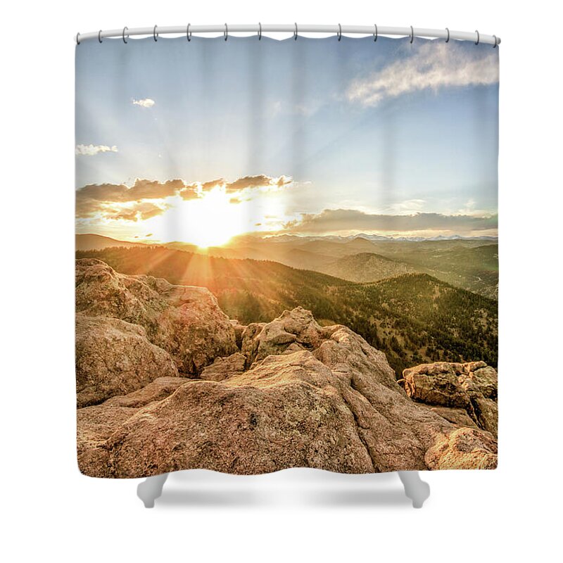 Boulder Shower Curtain featuring the photograph Sunset over the Mountains of Flaggstaff Road in Boulder, Colorad #1 by Peter Ciro