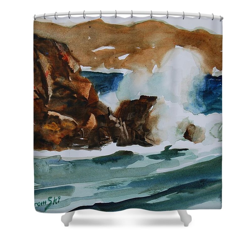 Crashing Wave. Blue Water. Shower Curtain featuring the painting Surf Study #1 by Len Stomski