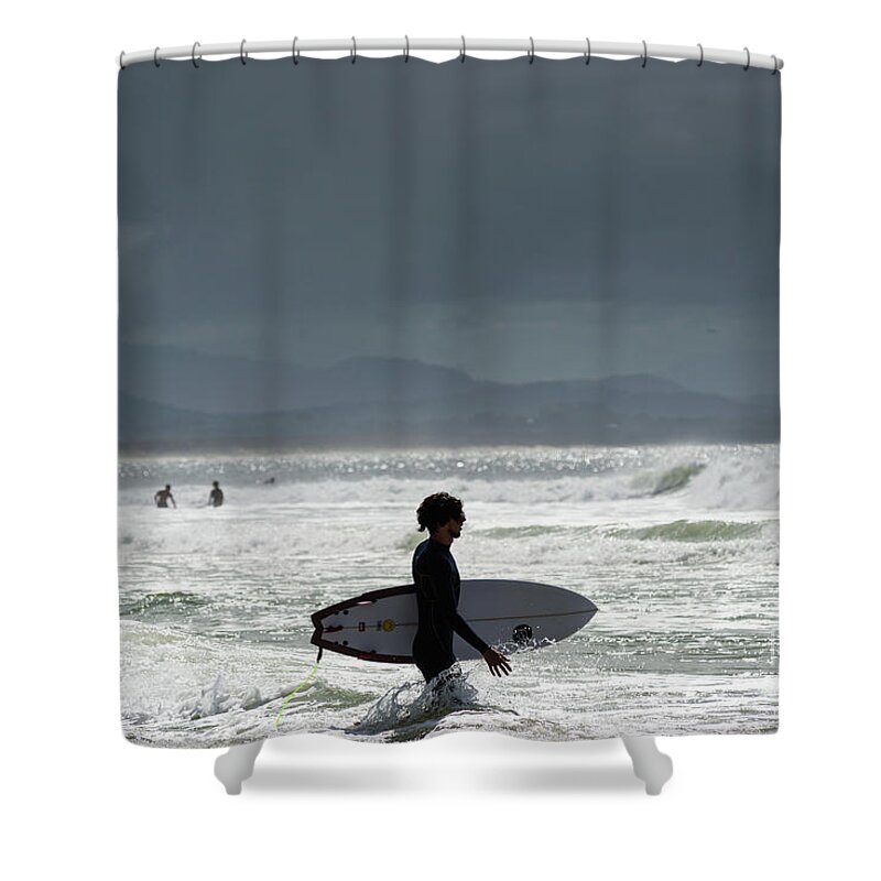 2017 Shower Curtain featuring the photograph Surfing at #1 by Andrew Michael