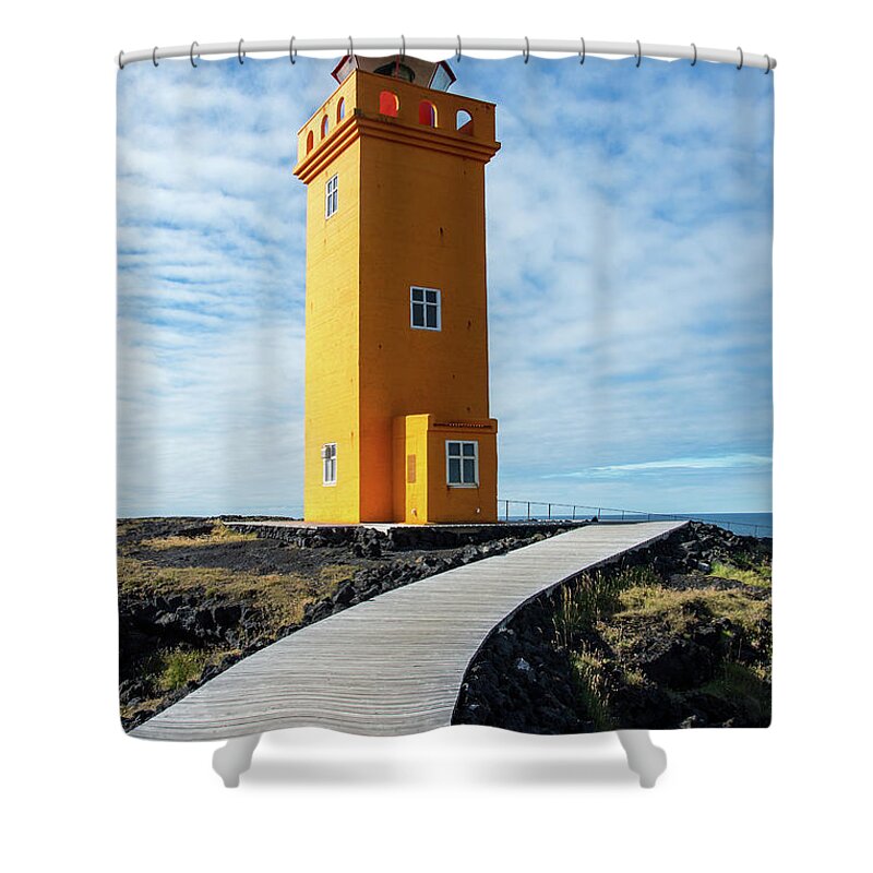 Iceland Shower Curtain featuring the photograph Svortuloft Lighthouse. #1 by Norberto Nunes