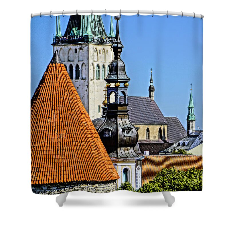 Estonia Shower Curtain featuring the photograph Tallinn Steeples #1 by Dennis Cox