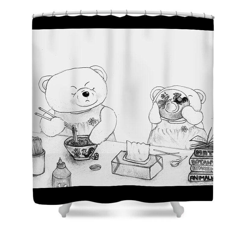  Shower Curtain featuring the drawing Teddy Bear Conversations by Melanie Sastria