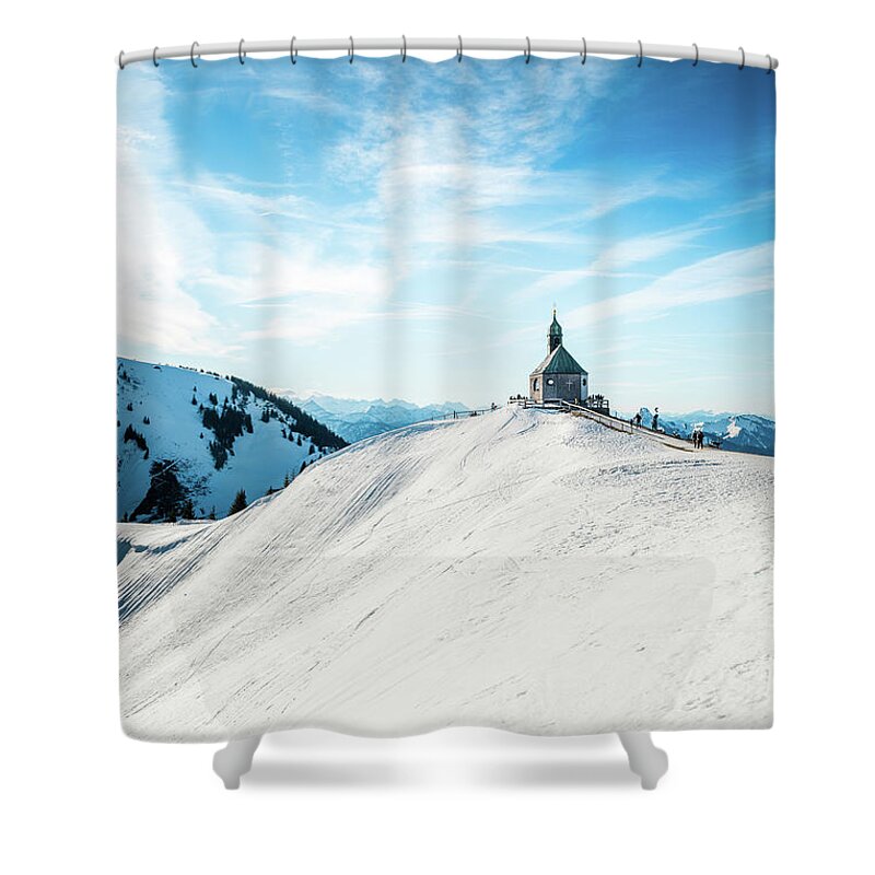 Wallberg Shower Curtain featuring the photograph The chapel in the alps by Hannes Cmarits