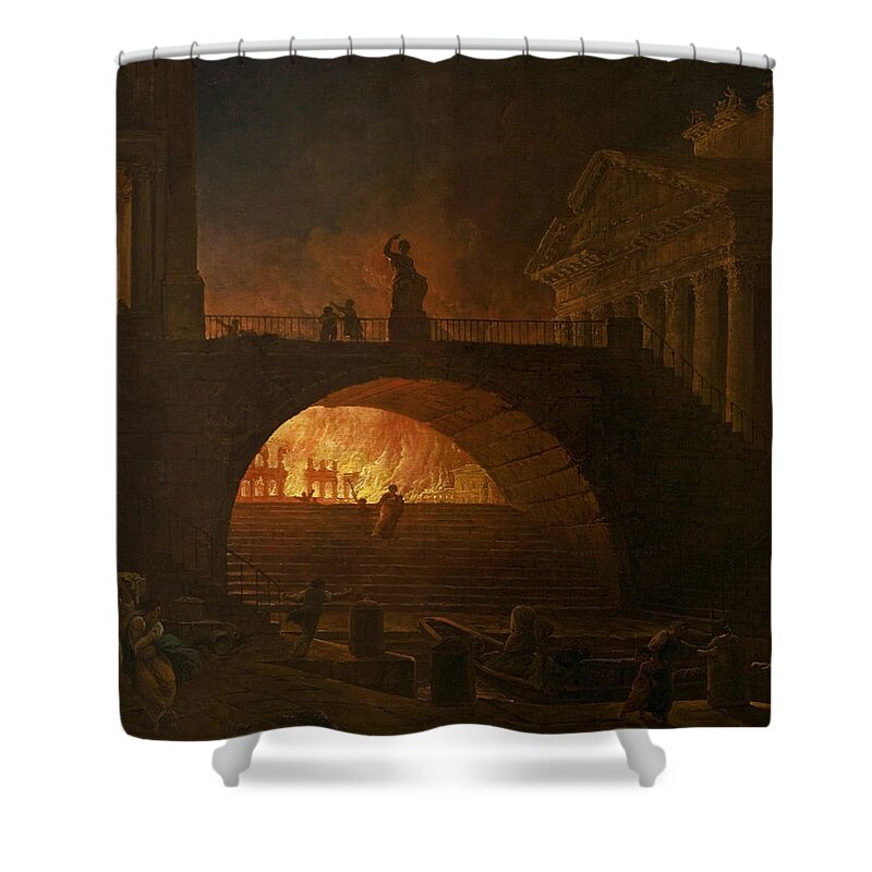 Hubert Robert Shower Curtain featuring the painting The Fire of Rome by Hubert Robert