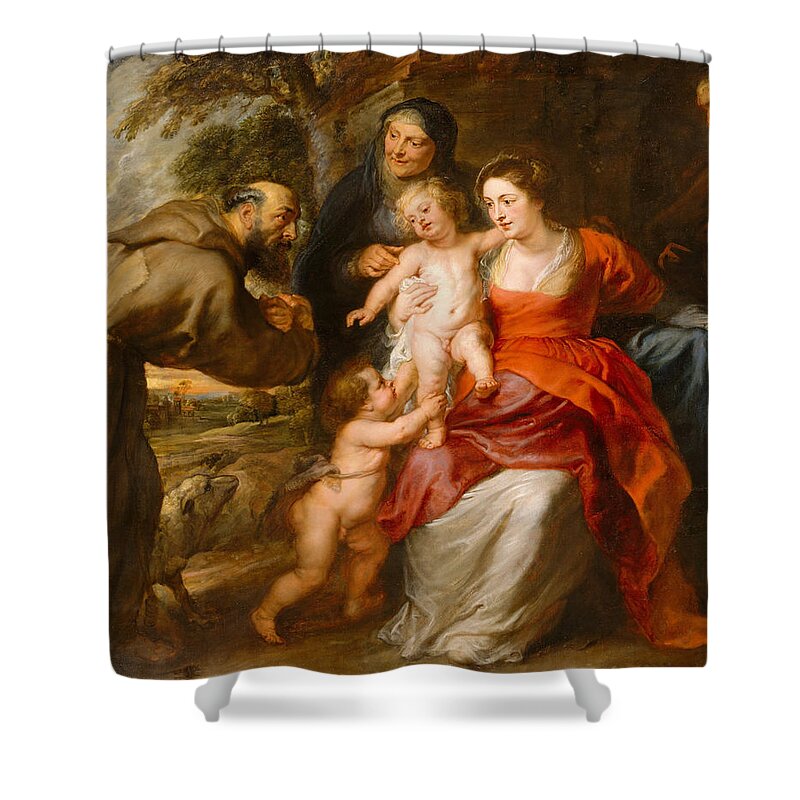 Peter Paul Rubens Shower Curtain featuring the painting The Holy Family with Saints Francis and Anne and the Infant Saint John the Baptist #1 by Peter Paul Rubens