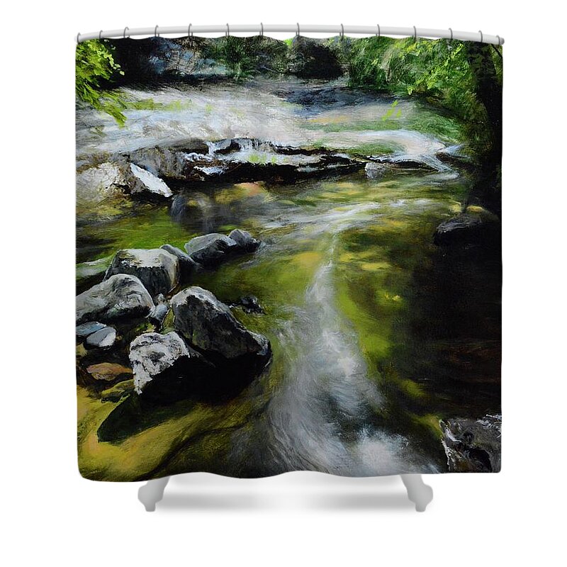 Landscape Shower Curtain featuring the painting The River at Lady Bagots #2 by Harry Robertson