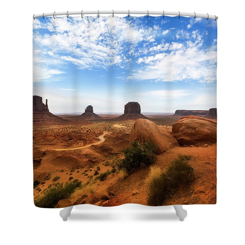 Monument Valley Shower Curtain featuring the photograph Thin Line by Micah Offman