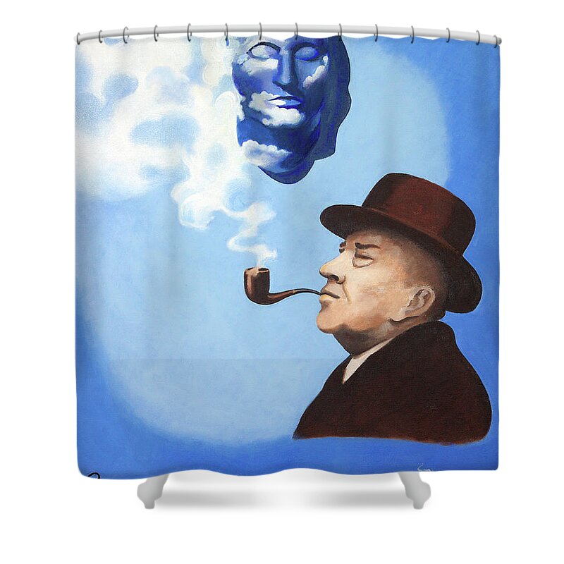 Magritte Shower Curtain featuring the painting This Is Not a Pipe Dream by Susan McNally