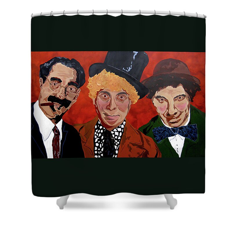 Marx Brothers Shower Curtain featuring the painting Three's Comedy by Bill Manson