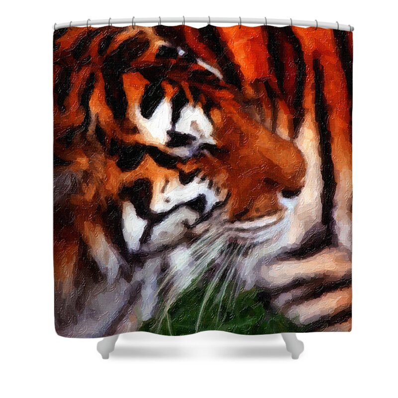 Tiger Shower Curtain featuring the painting Tiger #1 by Prince Andre Faubert