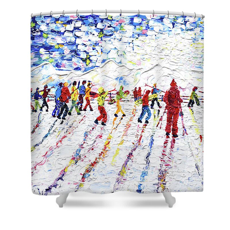  Shower Curtain featuring the painting Tignes Grande Motte #1 by Pete Caswell